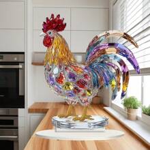 2D Plane Acrylic Colorful Rooster Statue Multi-Functional Desktop Decoration, Suitable For Christmas Halloween, Valentine's Day Birthday Gift, Ideal Gift For All Festivals