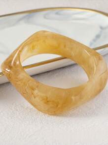 1pc Tie-Dyed Resin Square Geometric Coffee Color Asymmetrical Wide Colorful Vintage Bangle Bracelet, Women Jewelry For Daily And Evening Wear