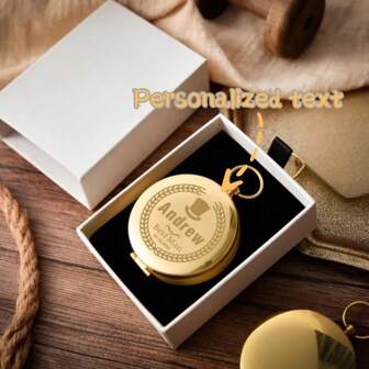 1pc Customized Glow-In-The-Dark Flip Cover Compass, Brass Vintage Retro Compass, Personalized Engraved Text Directional Compass, Suitable For Birthday Gift, Graduation Memento, Outdoor Enthusiast, Wedding Anniversary, Father's Day, Collectible, Couple Anniversary, Wedding, Groomsman; Gift For Boyfriend, Husband, Son, Father, Groomsman, Traveler, Friend; Practical Decorative Item,Graphic Print