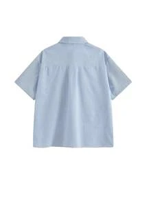Áo cánh voan ngây thơ mùa hè phong cách đại học, thon gọn & đa năng (trừ cà vạt và thiệp) - Màu xanh lam - Xem 2
