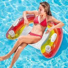 1 件 U 型背闪光彩虹躺椅 | 符合人体工程学的手柄和双杯架，36x30 英寸 PVC 充气泳池沙发（92x76 厘米）| 成人海滩派对必备 - 彩色 - 查看 8