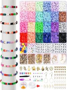 24 Farben Polymer Ton Perlen Boho Stil Freundschaftsarmband mit Anhängern, DIY Frauen Handwerks Geschenk Armband & Schmuckherstellung