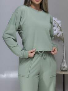 Sweatshirt Set Long Sleeve Blouse And Pants C3028 - verde menta - Ver 8