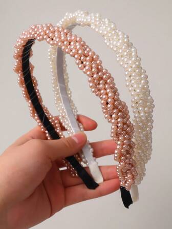 1 件女孩复古仿珍珠头带，优雅简约少女百搭发箍