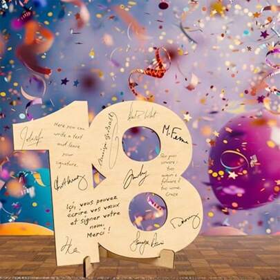 CUBIBOO Artystyczny Drewniany Numer 18 Urodziny Dla Dziewczynek I Chłopców Z Stojakiem - Dekoracja 18 Urodzin - Prezent na 18 Urodziny Dla Dziewczynek - Prezent na 18 Urodziny Dla Chłopców