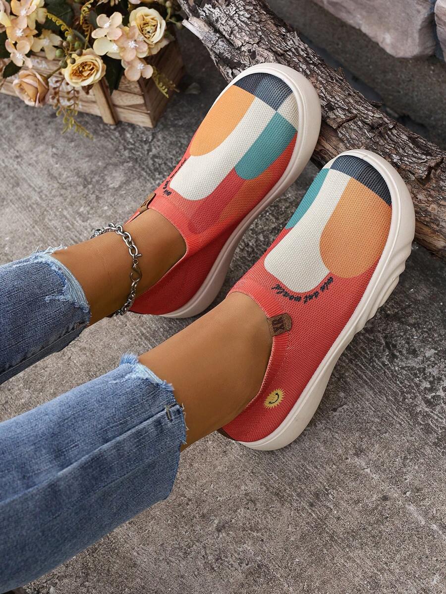 2024 Spring & Autumn New Painted Canvas Shoes For Women, Fashion Versatile Mother Shoes, Slip-On Slouchy Loafers, Anti-Slip Casual Shoes