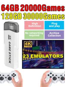 1 Set Of Home TV Game Console 4K HD Wireless Two-Player Game Controller Nostalgic Arcade Joystick Built-In 30000 Classic Retro Games PS1/GBA/FC And Other 23 Simulators Plug And Play Game Stick No Need For Network Game Box Can Be Archived Video Game Console Party Gathering Interactive Supplies