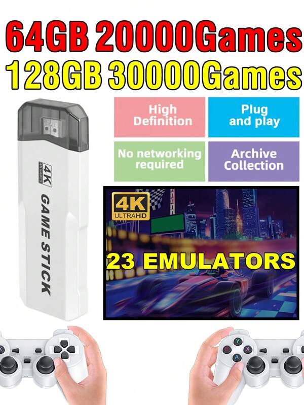 1 Set Of Home TV Game Console 4K HD Wireless Two-Player Game Controller Nostalgic Arcade Joystick Built-In 30000 Classic Retro Games PS1/GBA/FC And Other 23 Simulators Plug And Play Game Stick No Need For Network Game Box Can Be Archived Video Game Console Party Gathering Interactive Supplies
