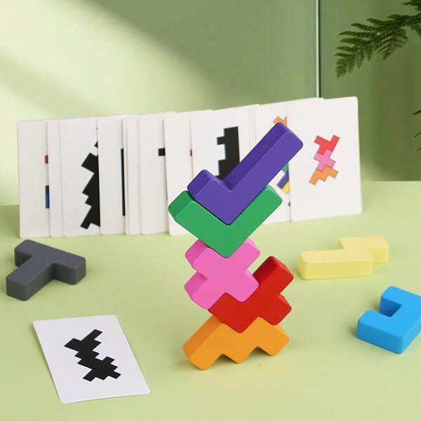 Jogo de Blocos de Construção de Sombra de Madeira, Brinquedo de Quebra-Cabeça de Encaixe Multifuncional para Aprendizado Inicial, Blocos de Construção de Correspondência de Formas e Empilhamento, Ajuda as Crianças a Reconhecer Formas e Cores, Melhorar Habilidades Manuais e Criatividade, Excelente Conjunto de Blocos de Construção para Meninos e Meninas Aprenderem a Brincar e como Presente de Feriado.