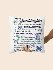 1 pieza Funda de cojín decorativo con carta de la nieta a los ancianos - Diseño de impresión de carta cómoda, tela suave de felpa de poliéster, impresión unilateral - 3 opciones de tamaño (no incluye relleno del cojín) - Multicolor - Ver 5