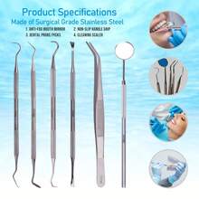 Dental Tools Kit For Teeth Cleaning, Plaque Remover, Metal Stainless Steel Professional Dental Pick, Oral Care, Dental Hygiene - With Case 6 PCS - 1 - View 5