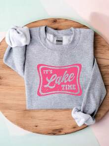 It's Lake Time Sweatshirt, Lake Life Crew Neck Sweatshirt, Summer Vibes, Lake Trip, Summer Lake Sweater, Adventure Long Sleeve, Boating, Vacation, Wildlife. MA-467S - 灰色 - 查看 1