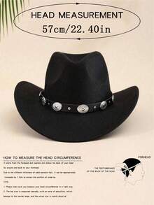 1 Women's Polyester Western Cowboy Hat, Unisex Vintage Style Hat, Silver Round Shape Decoration, Suitable For Daily Casual Wear, Western Cowboy Party, Bar Cowboy (One Size Fits All) - Multicolor - View 6