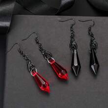 1 Par de Brincos Pendentes Geométricos Estilo Gótico Vermelho Preto Morcego e Prata Palma, Moda e Adequado para Festa de Halloween ou Qualquer Ocasião, Presente para Ela