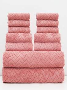 12pcs/Set (6pcs Washcloths + 4pcs Towels + 2pcs Bath Towels) Printed Coral Fleece Home Use Kit, Lightweight, Quick-Drying, Anti-Pilling, Soft To The Touch