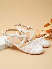 1 Pair New Girls Lace Pumps, Suitable For Party, Comfortable Outdoor High Heels, Girls Student Performance Dance Shoes - White - View 5