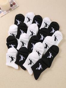 10 Pack Kids' Basketball Socks - Black & White Player Print Ankle Socks For Boys & Girls, Stretchy Breathable Athletic Socks For Sports, School & Daily Wear | Soft Comfortable Teen Children Socks - Multicolor - View 4