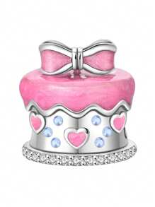 Silver Plated Charm Pink Bow Crown Candle Happy Birthday Cake Series Charm Bead Is Suitable For Diy Female Bracelet Pendants