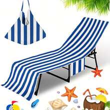 1pc Summer Striped Beach Chair Cover, Made Of Quick-Dry Microfiber, With Pockets, Suitable For Pool, Travel And Vacation Accessories, Machine Washable Beach Essentials - Multicolor - View 14