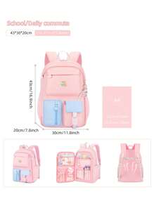 1 pieza Mochila con bloques de color adorable de dopamina (con colgante adorable), mochila grande para niñas, material de poliéster, cierre con cremallera, adecuada para la escuela, el trabajo, el viaje diario, de vuelta a la escuela como regalo
