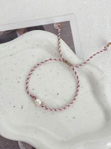 1 pieza Pulsera trenzada con perla de agua dulce irregular, elegante y sencilla, de estilo bohemio, para mujer, hermana, pareja, regalo de graduación, adecuada para uso diario, deportes, commute, citas, fiestas, vacaciones de verano en la playa