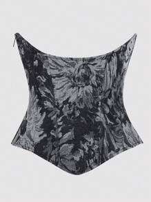 Women Vintage Floral Waist Trainer, Cincher Corset Bustier Top With Back Tie, Suitable For New Year Party, Valentine's Day, Holiday Outfits