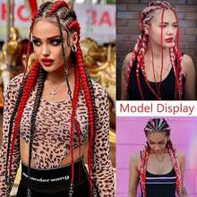 Neon Green Braiding Hair Pre Stretched 2 Packs Box Braids Hair Extensions 26 Inches Synthetic Pre Stretched Braiding Hair - Red - View 10