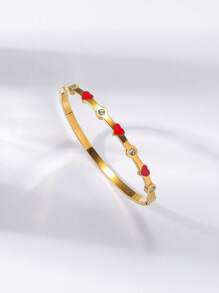 Novo Bracelete de Aço Inoxidável, Acento em Zircônia com Design em Formato de Coração, Design Minimalista, Presente Perfeito