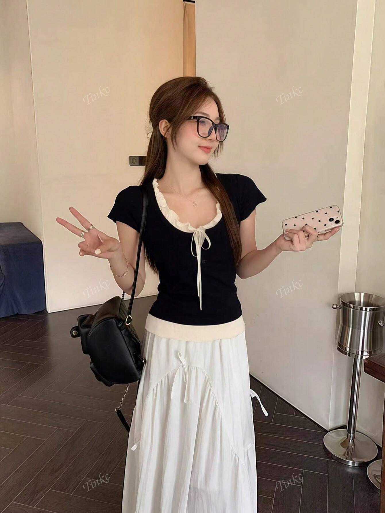 F14 STYLE Summer Tie-Up Color Block Tshirt image