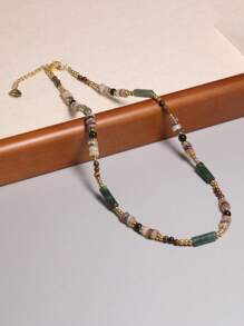 gxtbw Collar de cuentas de ágata natural | Joyería de gema de cristal curativa de calidad AAA | Cuentas graduadas tejidas a mano para mujeres | Collar de piedra de tonos tierra para equilibrio de chakras, estilo bohemio, regalo espiritual