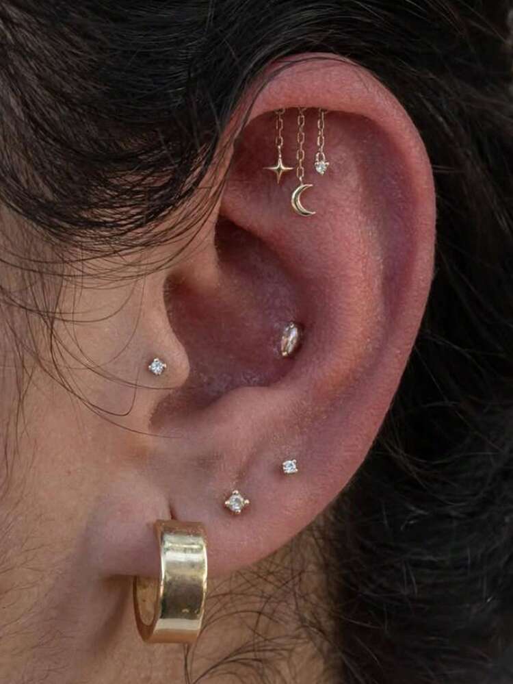 1Pc Star Moon Pendant 925 Sterling Silver Earring For Women Classic Hypoallergenic Minimalist Gift For Her Wedding Party Fine Jewelry - Silver - View 5