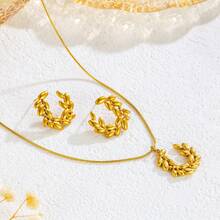 1 套女士不锈钢小麦耳项链和耳环，百搭时尚设计，不变色珠宝礼物 - 金色 - 查看 1