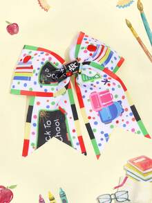 1/5pcs Back To School Multicolor Large Hair Bow Clips For Girls,Pencilsb/School Bag/Rulers,Prints Ribbon Grosgrain Hairgrips For First Day Of School ,Girl Student Cheerleader Hair Accessories - Multicolor - View 11