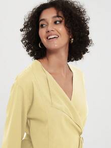 YROOE 女士复古宽松系带V领外套和休闲裤两件套 - 黃色 - 查看 2