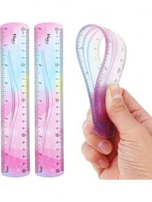 Regla transparente de plástico - Regla suave, regla para la escuela, regla con centímetros, milímetros y pulgadas, surtido de tamaños, reglas transparentes, reglas escolares, medidas precisas, ideal para manualidades, dibujo y útiles escolares, disponible en tamaños de 5.91", 7.87" y 11.81", útiles escolares, de vuelta a la escuela - Multicolor - Ver 1