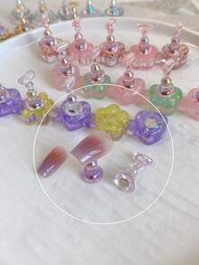 3D树脂亚克力扎染果冻色亮片星星爱心排列底座，配5个极光彩色美甲展示架，日式美甲DIY工具及摄影道具