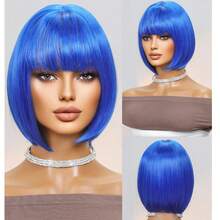 Breathable Realistic 12 Inch Bob Wig With Bangs - Short Straight Hair Wig, Suitable For Halloween Party, Women Heat-Resistant Synthetic Wig, Party, Holiday, Cosplay - Multicolor - View 10