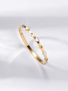 Novo Bracelete de Aço Inoxidável, Acento em Zircônia com Design em Formato de Coração, Design Minimalista, Presente Perfeito