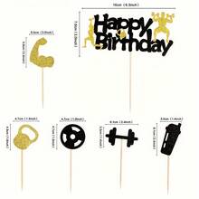 Juego de decoraciones de decoradores de cupcakes de gimnasio de brillo negro, que incluye formas de bíceps, mancuernas, pesas y abdominales, perfecto para decoraciones de fiesta o cumpleaños con tema de aptitud física, decoraciones de pastel, decorador de pasteles, herramientas de decoración de pasteles - Negro - Ver 7