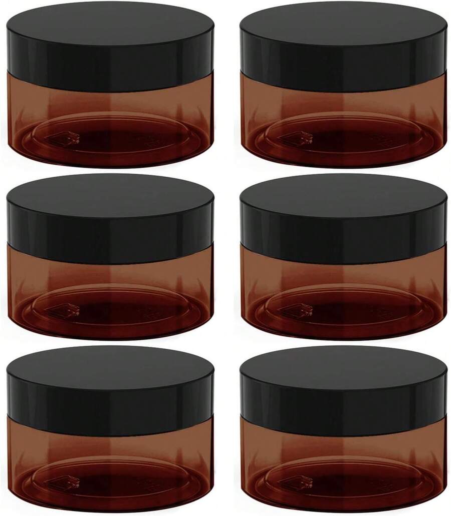 8 Oz Amber Plastic Cosmetic Jars Leak Proof Container With Black Lid For Cream, Lotion, Powder, Ointment, Beauty Products Etc, 6 Pcs. - 1 盎司(6 包) - 查看 1
