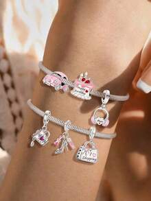 1 件镀银爱心粉色耳机包生日蛋糕卡车吊坠饰品吊坠球适用于手链 DIY 女士珠宝