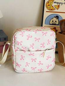 尼龙蝴蝶结印花背包套装，可折叠多口袋大容量防水拉链背包，适合高中生、大学生、女士、日常使用、通勤、旅行、情人节礼物