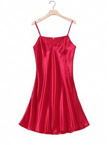 1pc Custom Women's Spaghetti Strap Nightgown, Faux Silk Material, Icy Silk Skirt, Homewear Camisole Dress, V-Neck Sleeveless Slip Dress, Comfortable Satin Sleepwear, Suitable For Beauty Salon, Hotel, Sports, Home And Other Occasions, Can Also Be Used As Towel, Skincare - Multicolor - View 23