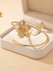 Flower Minimalist Arm Cuff Adjustable Fashionable Armlet - One Flower Arm Bracelet Gold - View 2