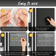 Pizarra blanca de borrado en seco magnética de acrílico transparente, apta para refrigeradores, planificador mensual para adultos, viene con marcador fluorescente, organizador de planificación de pared y menú