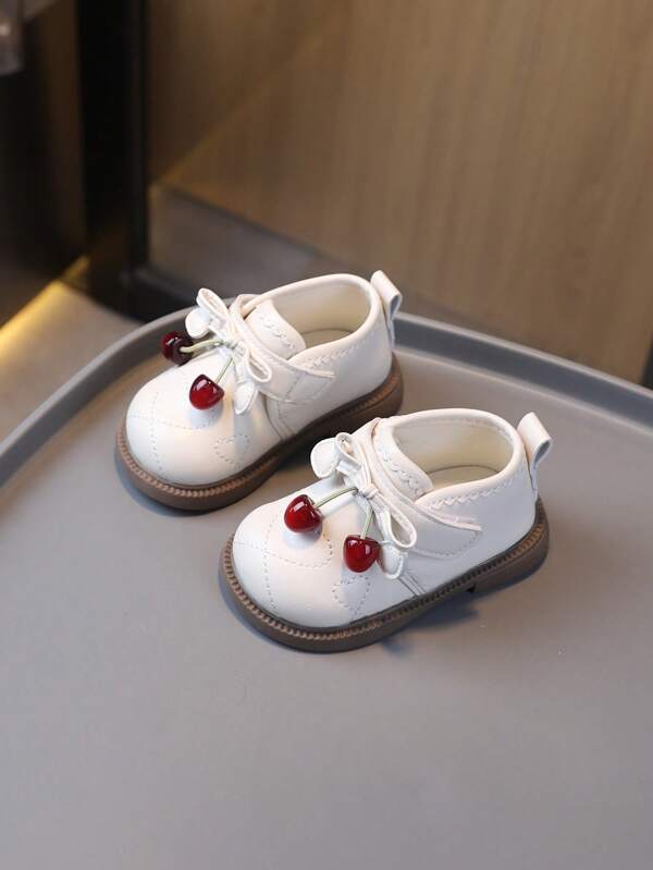 1 Pair Toddler Girls' PU Soft Bottom Anti-Slip Cherry Decor Boots