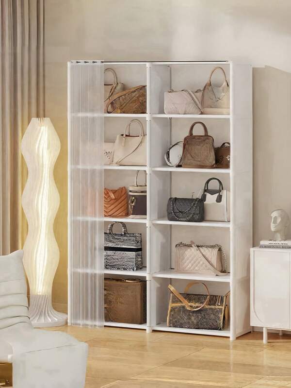 1pc Portable Closet Organizer, Multifunctional Cube Bookshelf Wardrobe, 31.5x15.7 Inch, Free Standing Clothing Storage Cabinet With Curtain, Shoe Rack, For Bedroom, Living Room, Kitchen, Office, Holiday Decor, Christmas Gift