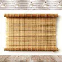 2D Flat Banner, 1pc Natural Bamboo Roller Shutter Photography Background Fabric, Designed With Simple Wooden Flooring And Brick Wall Elements, Combining Decoration And Functionality, Suitable For Photography, Home Decoration - Yellow - View 3