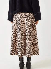 Gonna a ruota midi lunga con stampa leopardata per donna