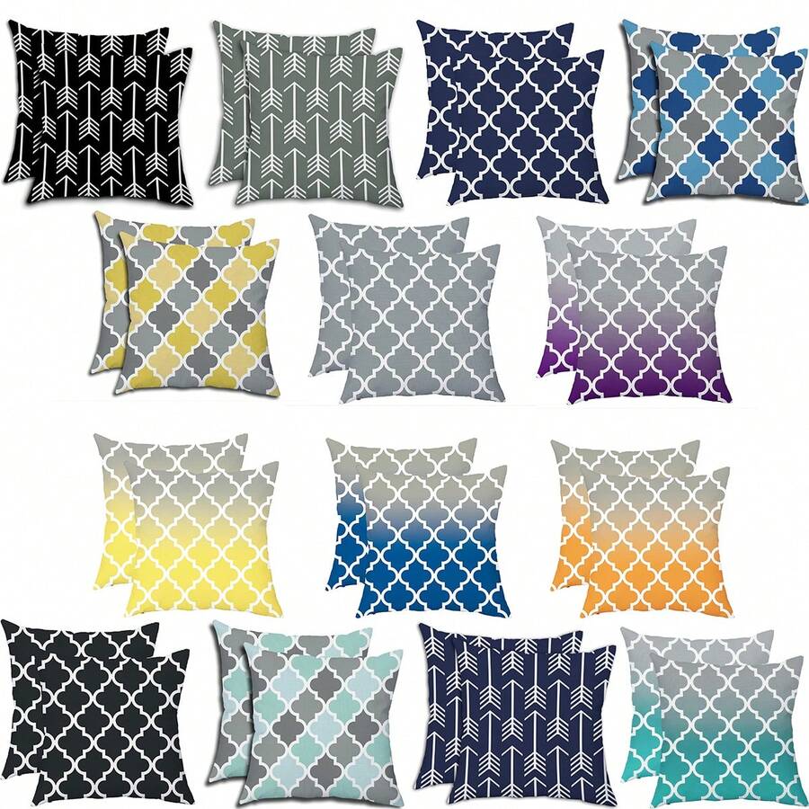 2件100%涤纶纤维枕套，抽象简约几何图案，波西米亚风格，适合装饰沙发、客厅、房间、户外露台和庭院。单面印花，不含枕芯（16英寸*16英寸、18英寸*18英寸、20英寸*20英寸）